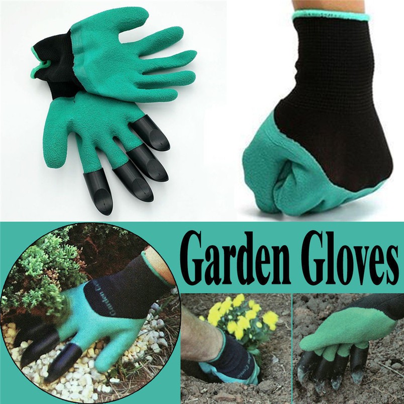 green plastic gloves