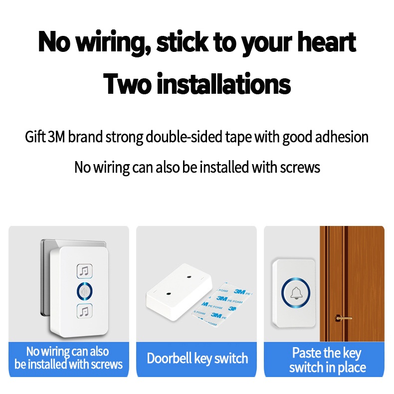 Doorbell Wireless Smart Home Door Bell Waterproof With 62 Ringtones Hole Free Installation For Home - Image 8