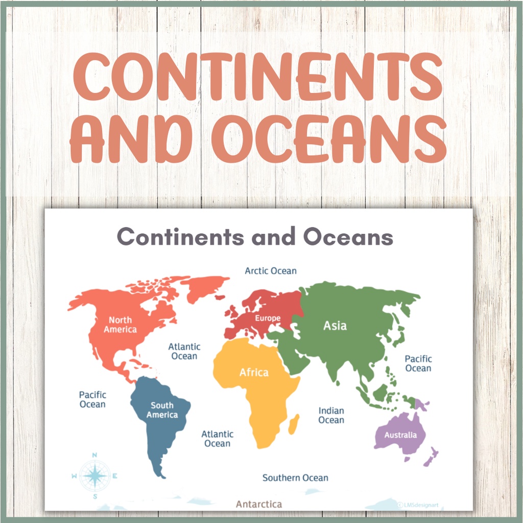 A4 Continents and Oceans Educational Chart Poster, Homeschool Learning ...