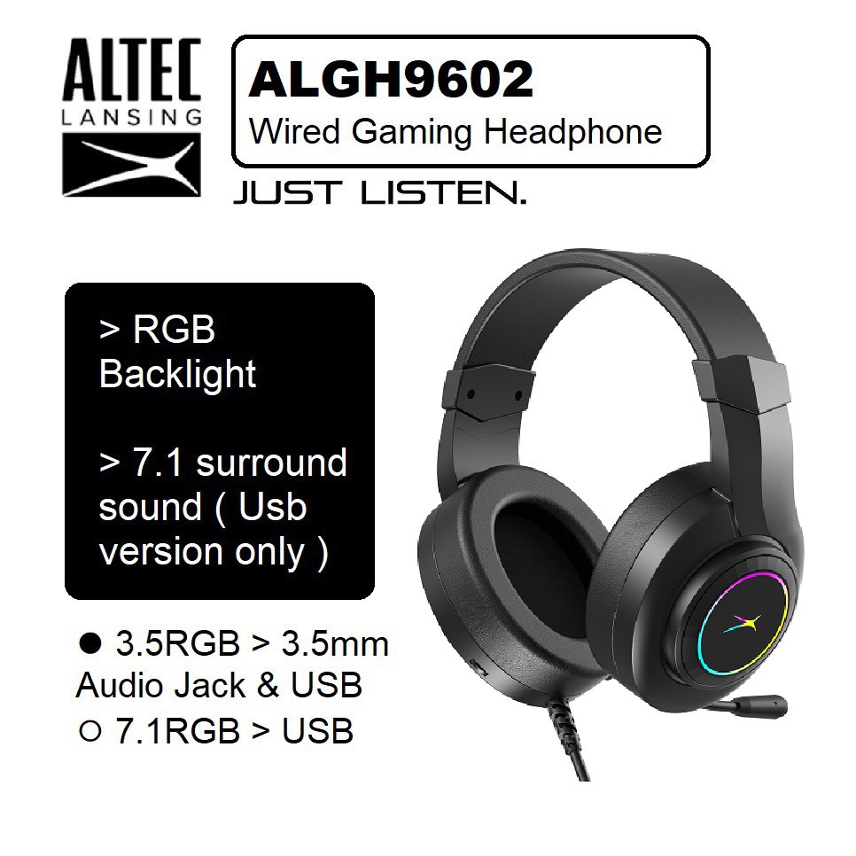 SHOCKING ALTEC LANSING ALGH9602 WIRED GAMING HEADSET / HEADPHONE RGB