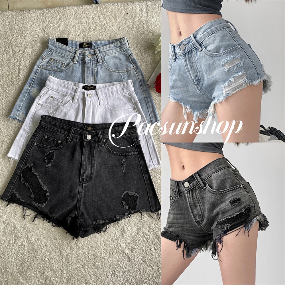 Kpop Fashion High-waist Denim Shorts Jeans Loose Korean style Frayed ...