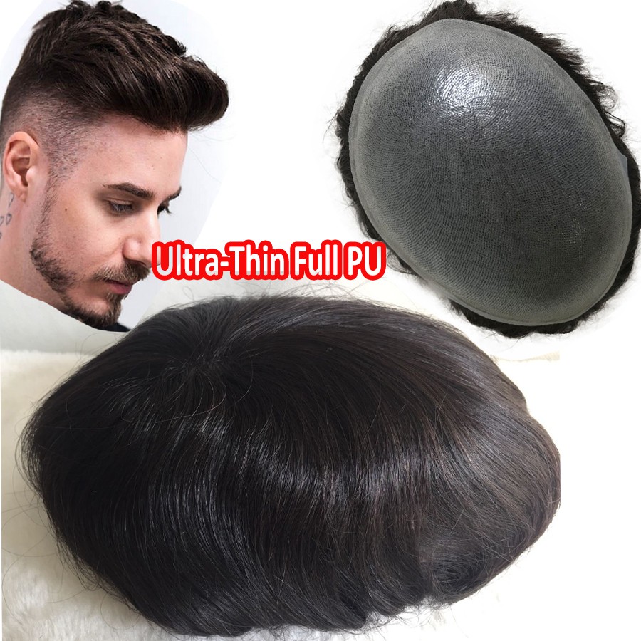 Male Toupee Men Wig Thin Full Pu Wigs Hair Extensions Shopee