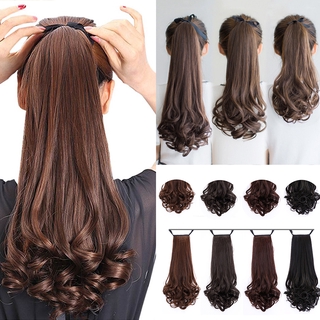 Long Curly Ponytail Wig Light Brown Drawstring Clip In Ponytail Hair Extensions Synthetic Heat Resistant Hair Tail
