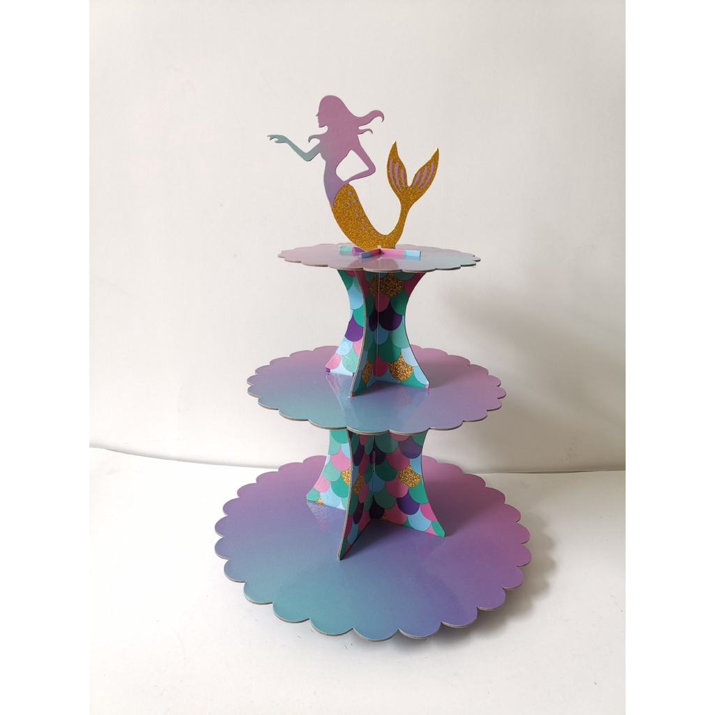 Mermaid Three-layer Cake Rack Golden Powder Green Powder Dessert Rack Birthday Party Decor Needs Decoration