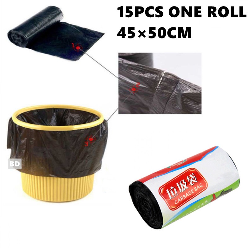 15PCS ONE ROLL (45*50CM) Disposable Black Trash Bag Garbage Bags Bin