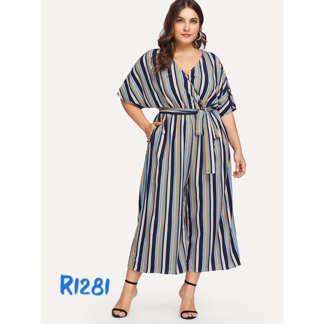 striped plus size jumpsuit