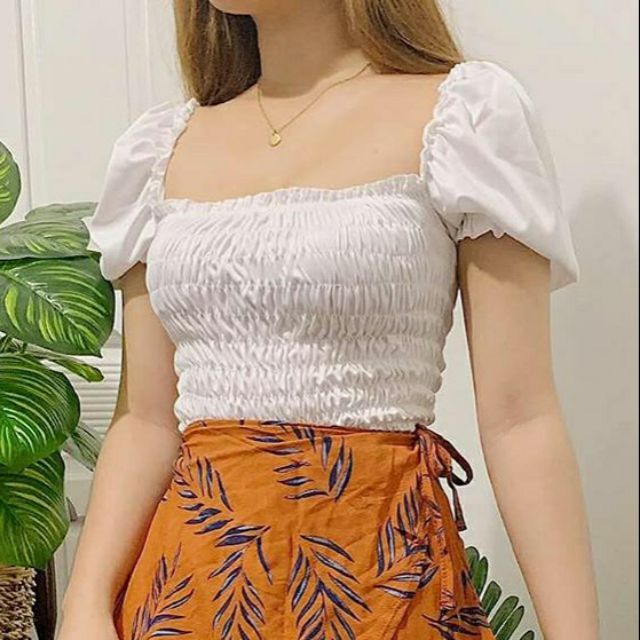 smocked puff sleeve top