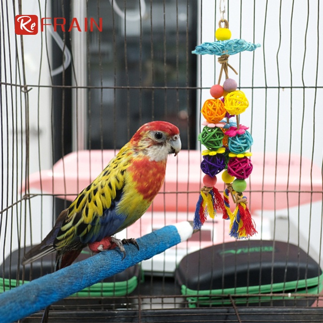 【COD】 Parrot Colorful Rattan Ball Chew Toys Bird Accessories With Hanging Ring For Parakeets Cockatiels (random Color) #6