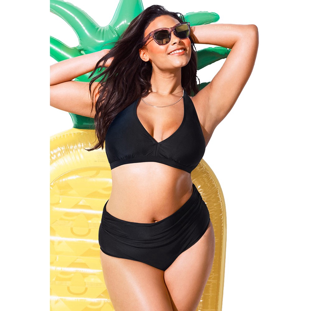 plus size black two piece swimwear