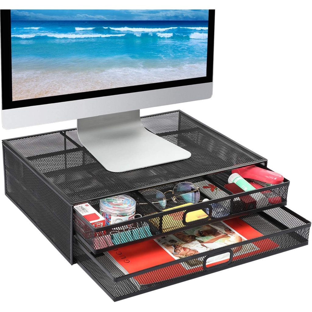 Monitor Stand, Mesh Monitor Stand with Drawer, Monitor Riser Metal ...