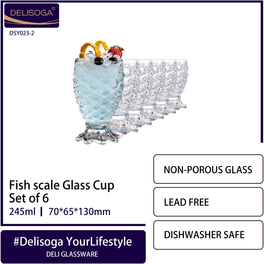 Delisoga 245ml Glassware Drinking Set(1pcs,6pcs)Fish Scale Juice Cup