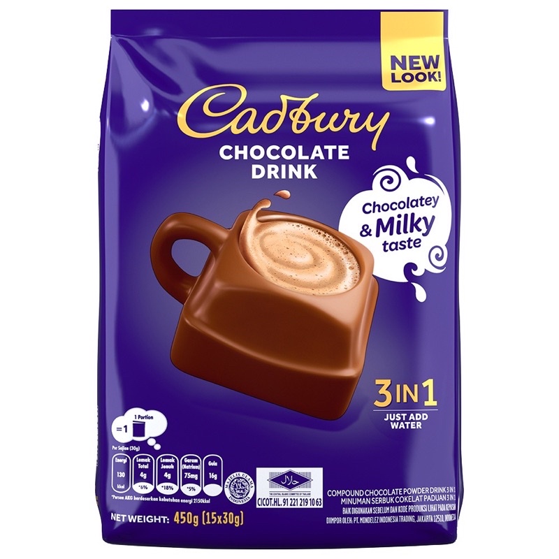 CADBURY 3 in 1 Chocolate drink, 15 sachets x 30g, Expiry 03 Aug 2023