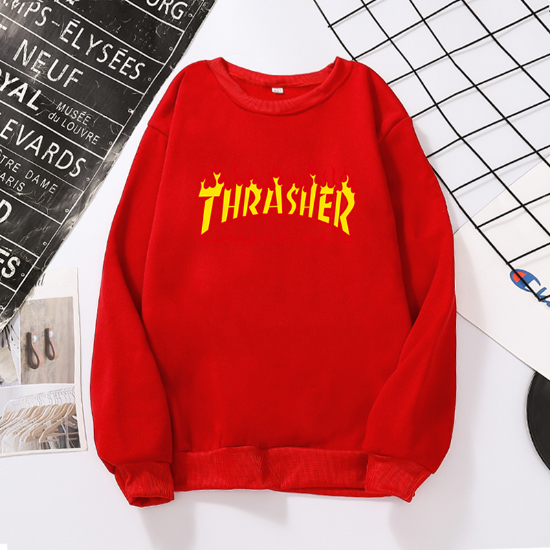 CINDYC Thrasher Flame Printed (Sweatshirts/Tee) Tops Plus Velvet Sweatshirts Coat Couple Wear New Autumn Winter Long Sleeve No Hood Jacket Outerwear