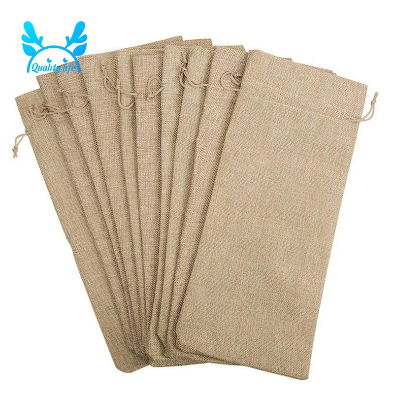 Brown Shintop 10pcs Jute Wine Bags 14 x 6 1/4 inches Hessian Wine Bottle Gift Bags with Drawstring 
