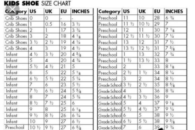 fila footwear size chart