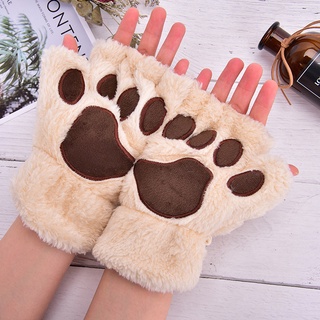 [Chitengyecool] Cute Cat Claw Plush Mittens Fluffy Bear Gloves Costume Half Finger Party Gift #9