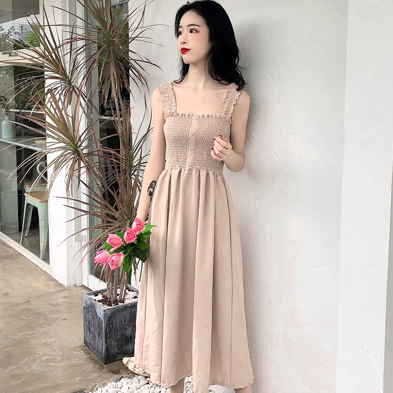 Ielgy Dress Tanpa Lengan Model  A Line  dengan Rok  Panjang  