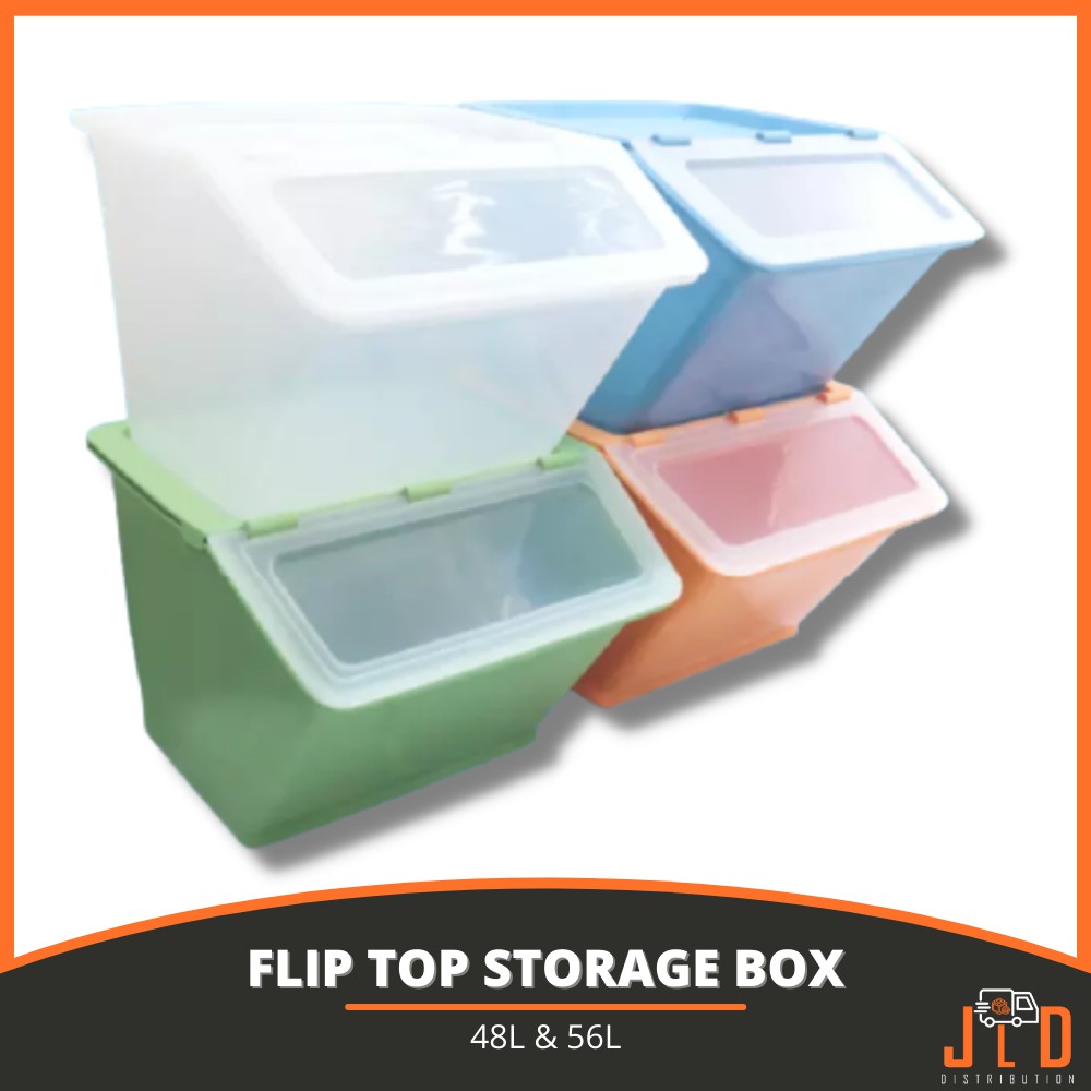 Flip Top Storage Box with Wheels Big Container Large 48L & 56L Fliptop