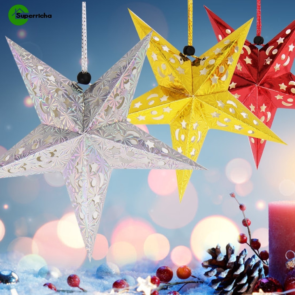 30cm Stars Hollow Christmas Hanging Star Xmas Tree Lantern Decor 