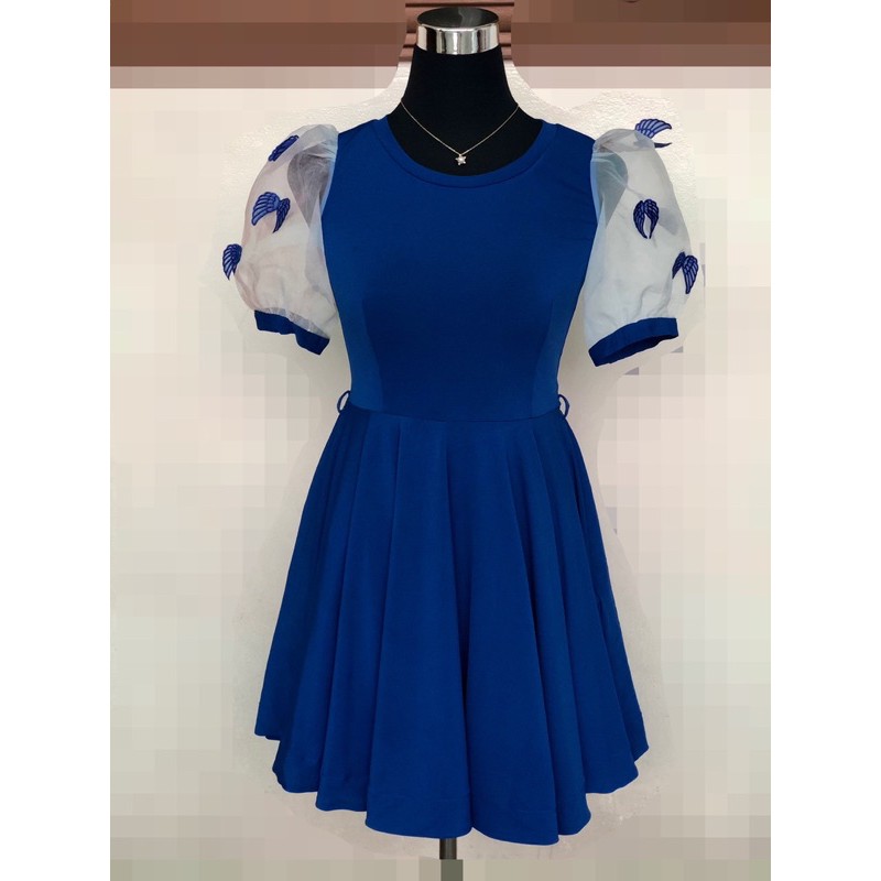 royal blue puff sleeve dress