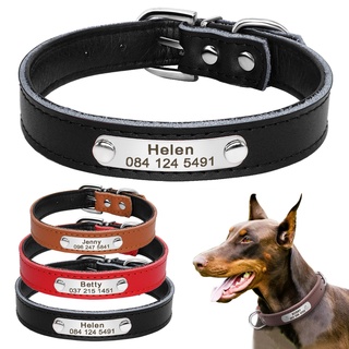 【RIZER】Custom Pet Collar Anti-lost PU Leather Personalized Small Medium Dog Collar for Cat Puppy Carving Name