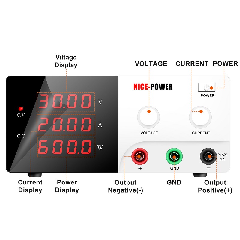 Nice-power DC Power Supply 30V 20A Professional Adjustable Laboratory Power 60V 10A Bench Source Stabilized Switch Power 900W 600W