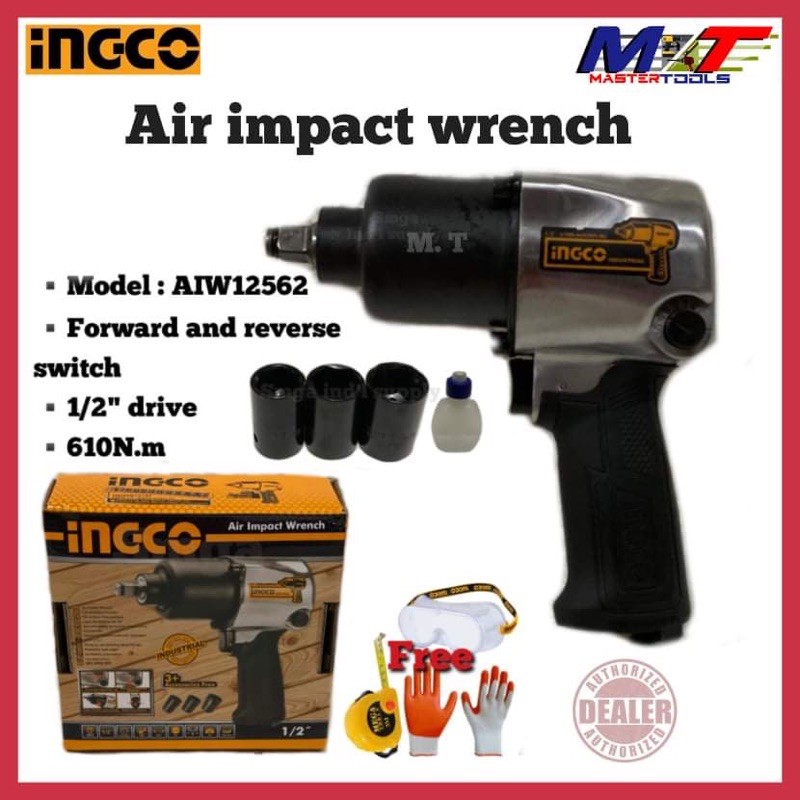 Ingco Pneumatic Air Impact Wrench 1/2 drive AIW12562 free gloves
