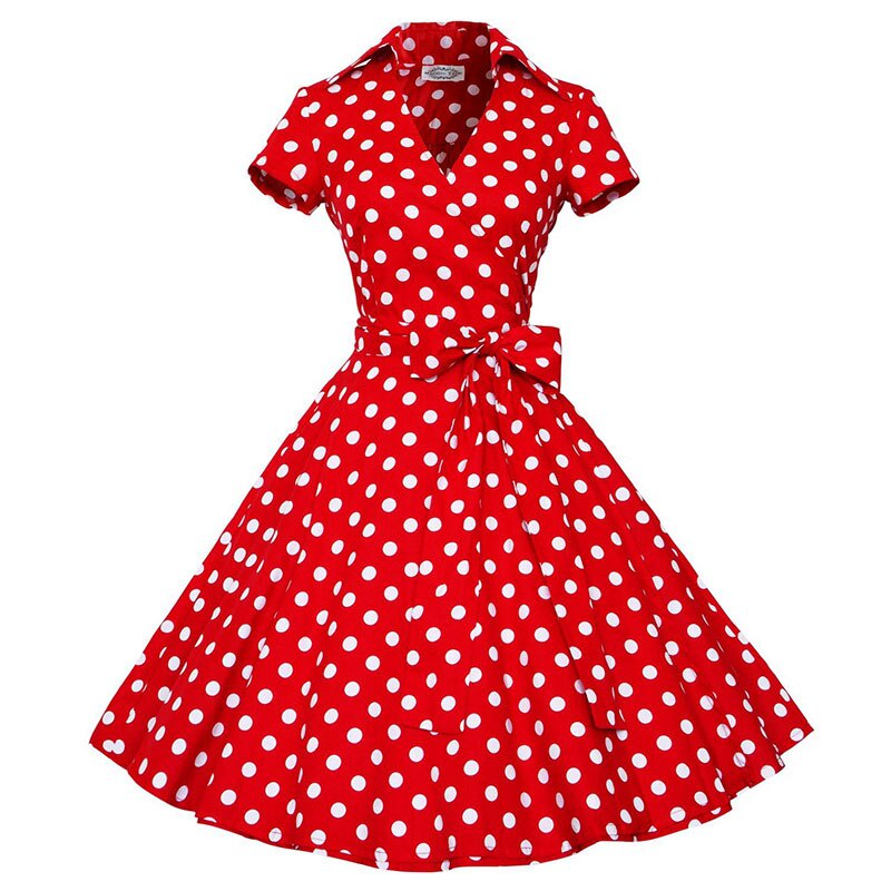 Audrey Hepburn Summer Dress Women Polka Dot Vintage Swing Robe Rockabilly Housewife Retro 50s 