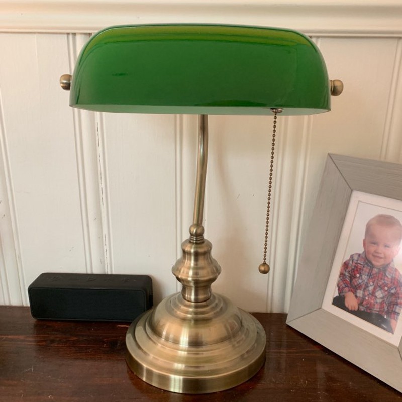 green glass bankers desk lamp