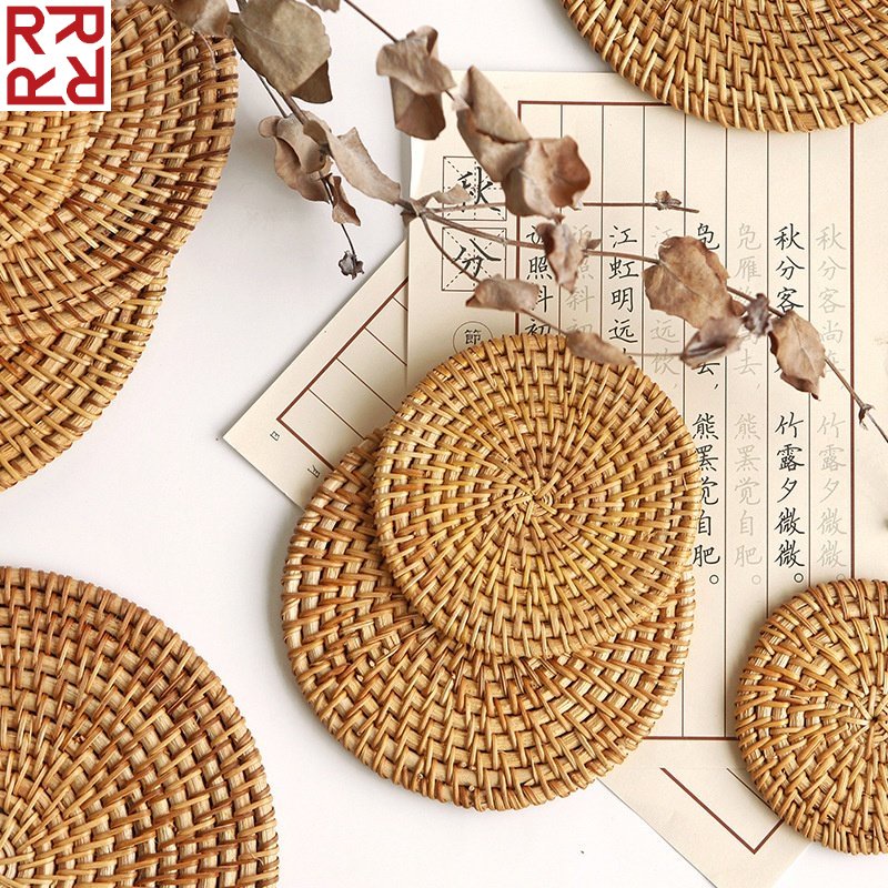 Rattan Woven Placemat Rattan Tea Coaster Round Table Mat Desktop Coffee