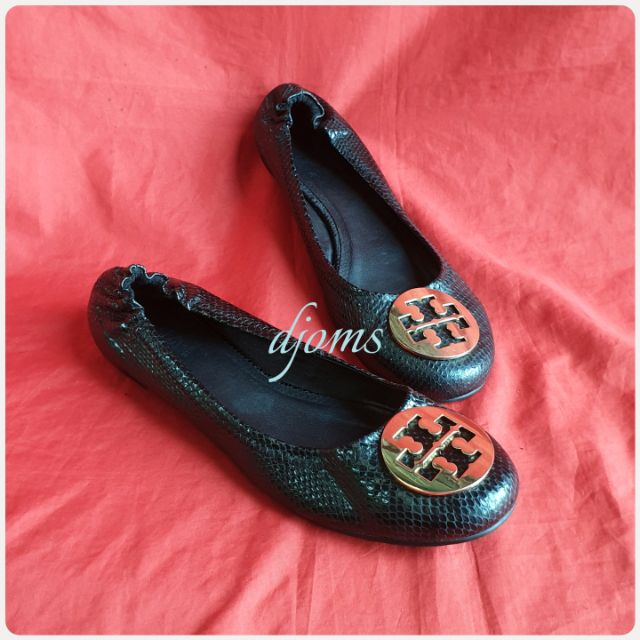 Sz 9 Tory Burch Black Snakeskin Ballet Flats Shoes | Shopee Philippines