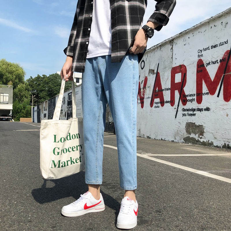 men's casual street plaid cropped pants