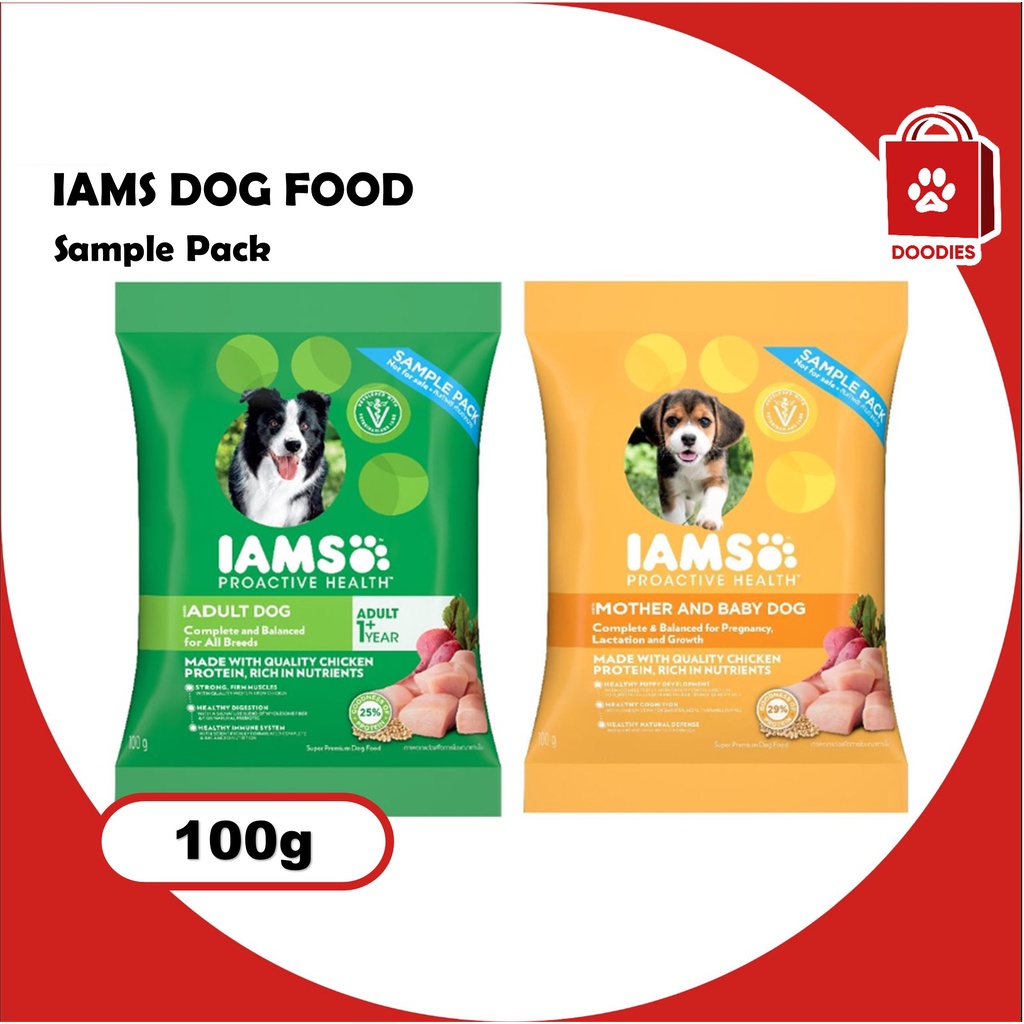 IAMS Dog Food for Mother & Baby Dog, Adult Dogs Sample Pack 100g