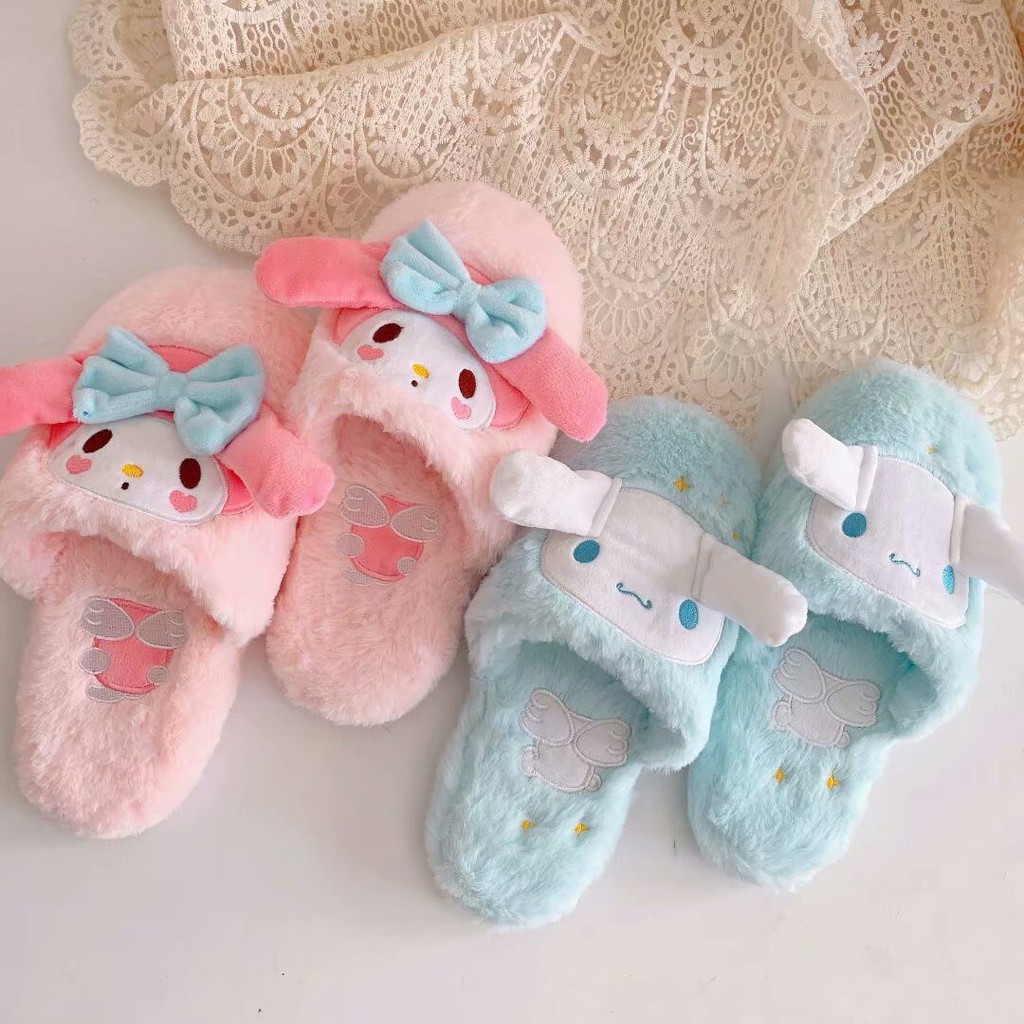Women indoor Cute Slippers Cinnamoroll melody Pompom Cartoon Warm Woman