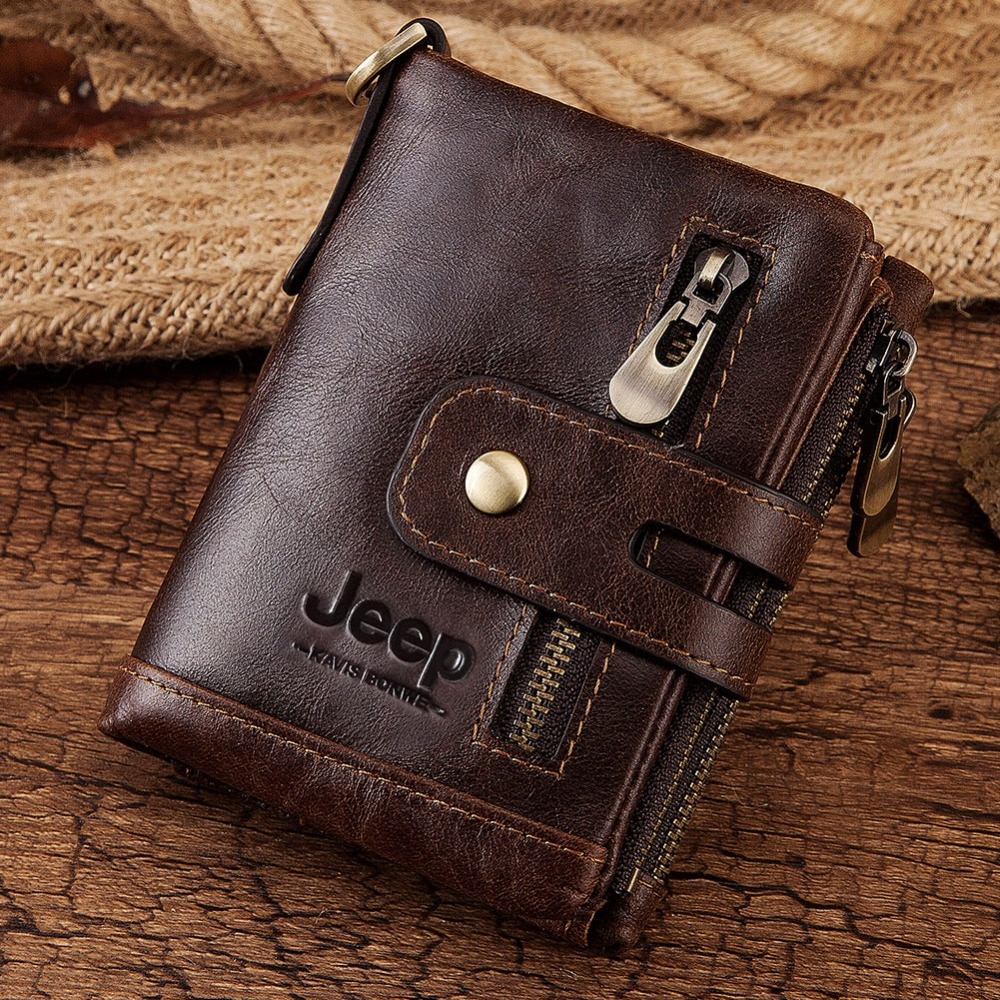 FREE ENGRAVING 100% JEEP GENUINE LEATHER MEN WALLET COIN PURSE SMALL CARD HOLDER