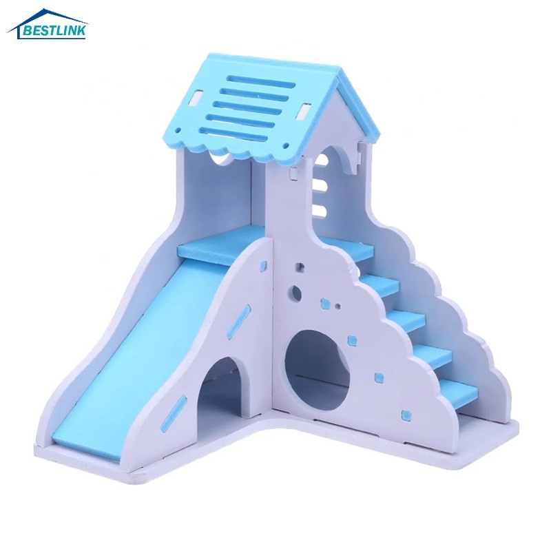 BL Mini Wooden Slide DIY Assemble Hamster House Hamster Hideout Exercise Toy with Ladder Slide #9