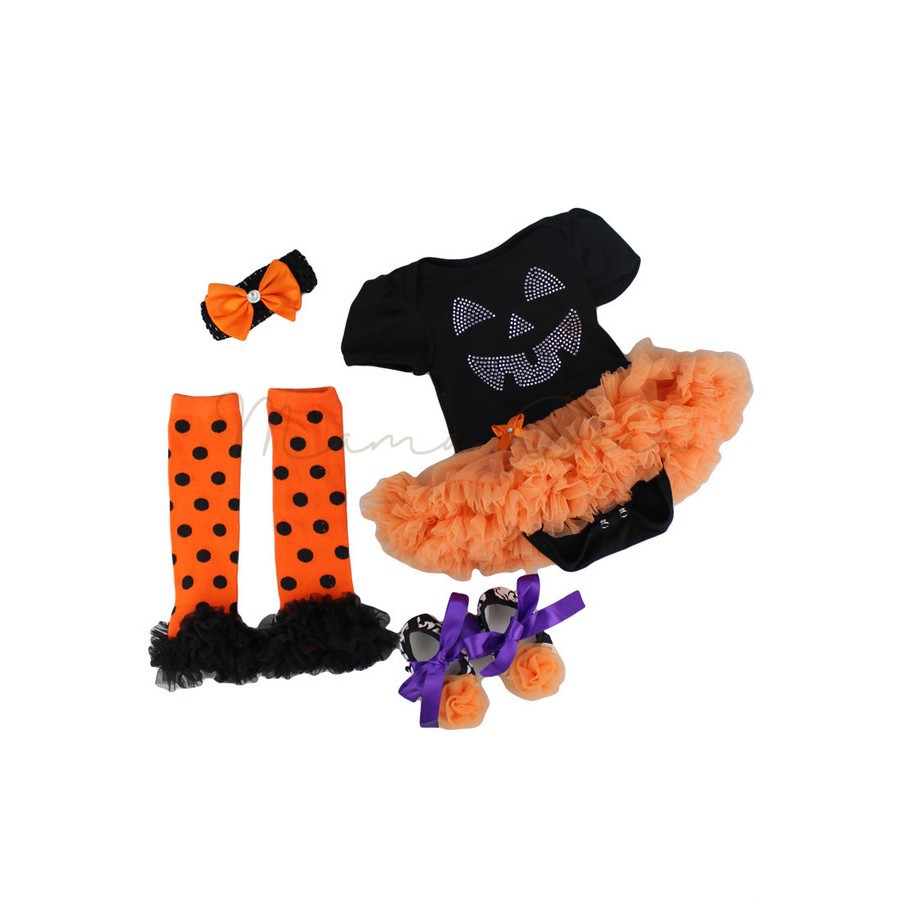 Black Pumpkin Face Baby Halloween Tutu Dress Set Shopee Philippines