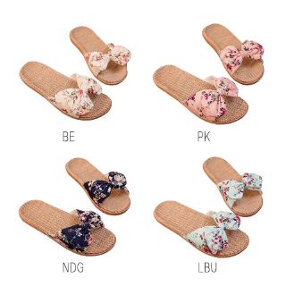  cele Sandal  Selop Wanita  Bahan Linen Aksen Pita untuk  