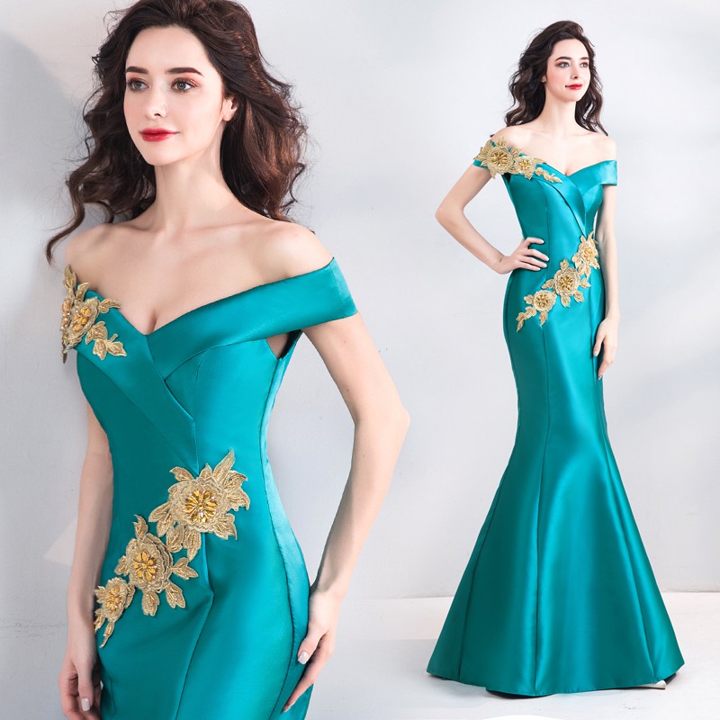 Ready Stock New Angel Wedding Dress Turquoise Green Fish Tai