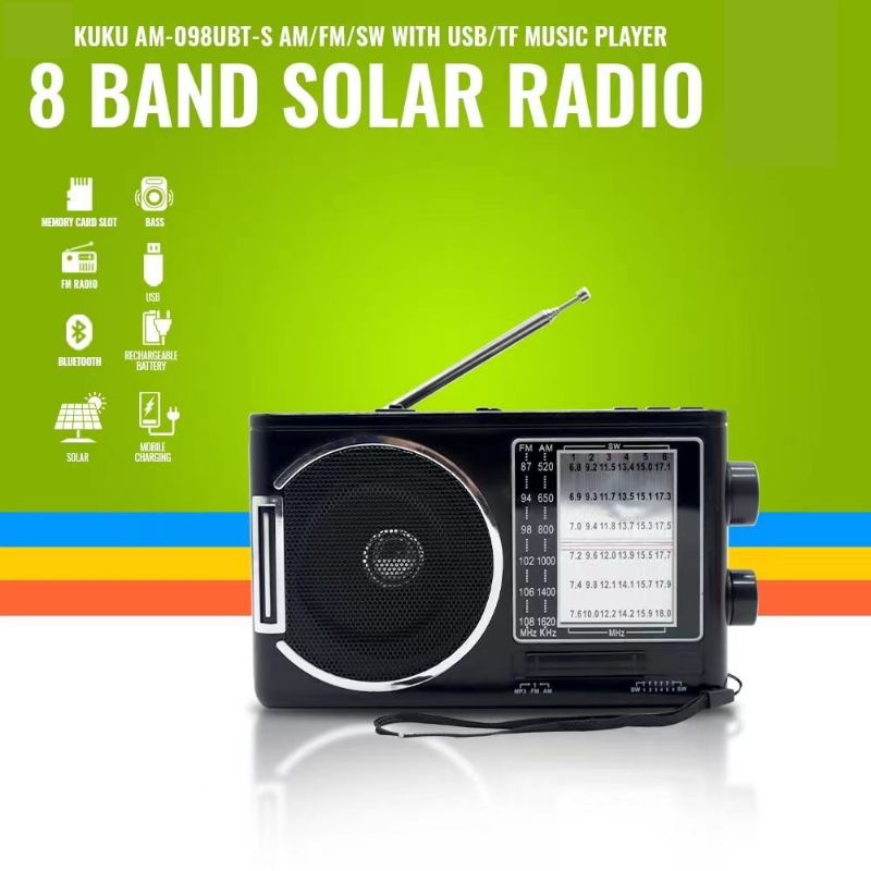 CROWNSTAR solar bluetooth AM/FM/SW 8Band radio AM098UBT with USB/TF