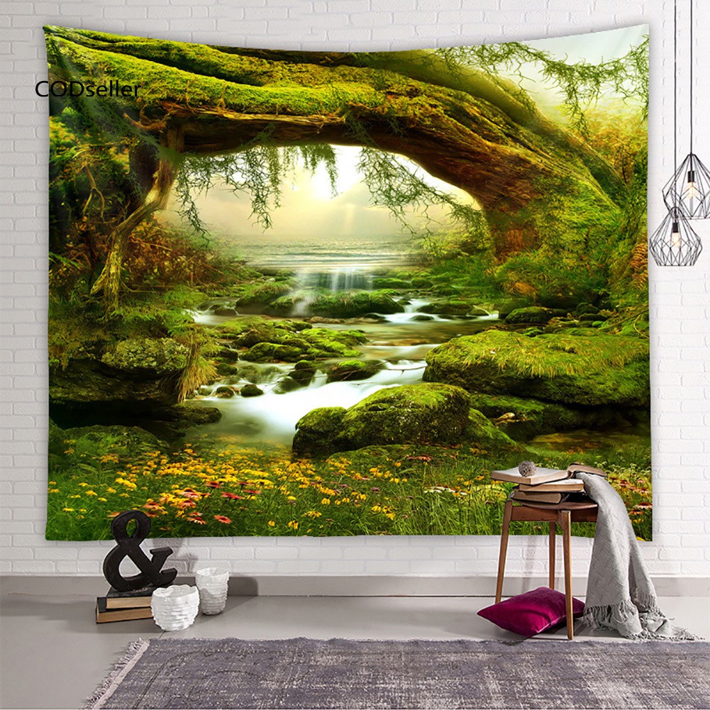 COD➶Brook Fireplace Grotto Wall Hanging Tapestry Bedspread Blanket Backdrop  Decor