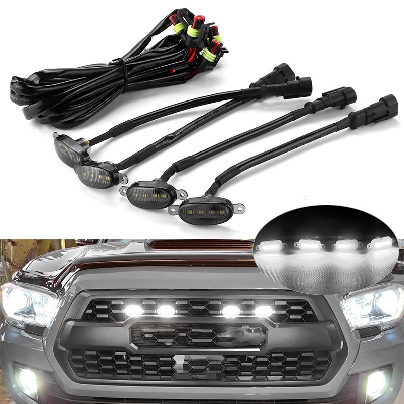 Car Front Grille Grill LED Light Smoke Raptor Style white Car Front