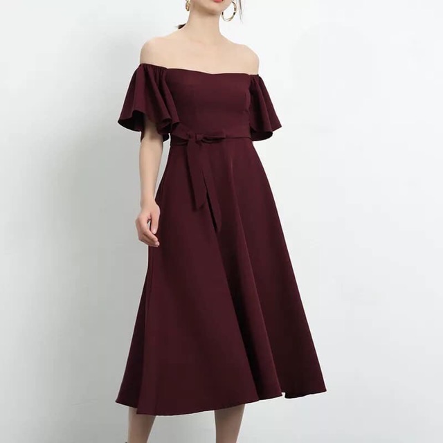 off shoulder belted dress