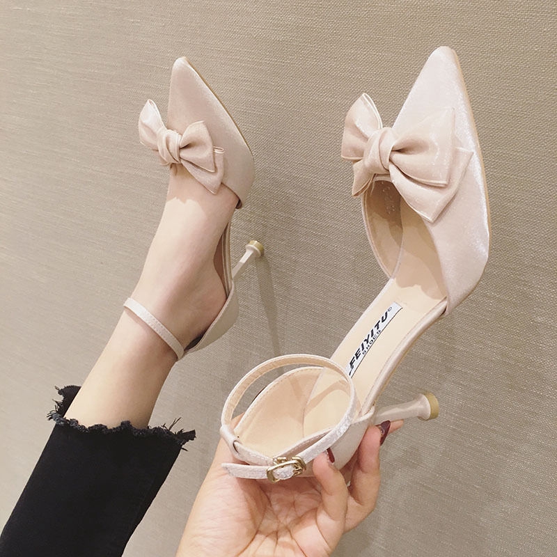 Princess Yi Tu Bowknot Girls High Heeled Shoes Summer Slim Heel Hollow Pointed Single Shoes Women S Sandals Baotou Shopee Philippines