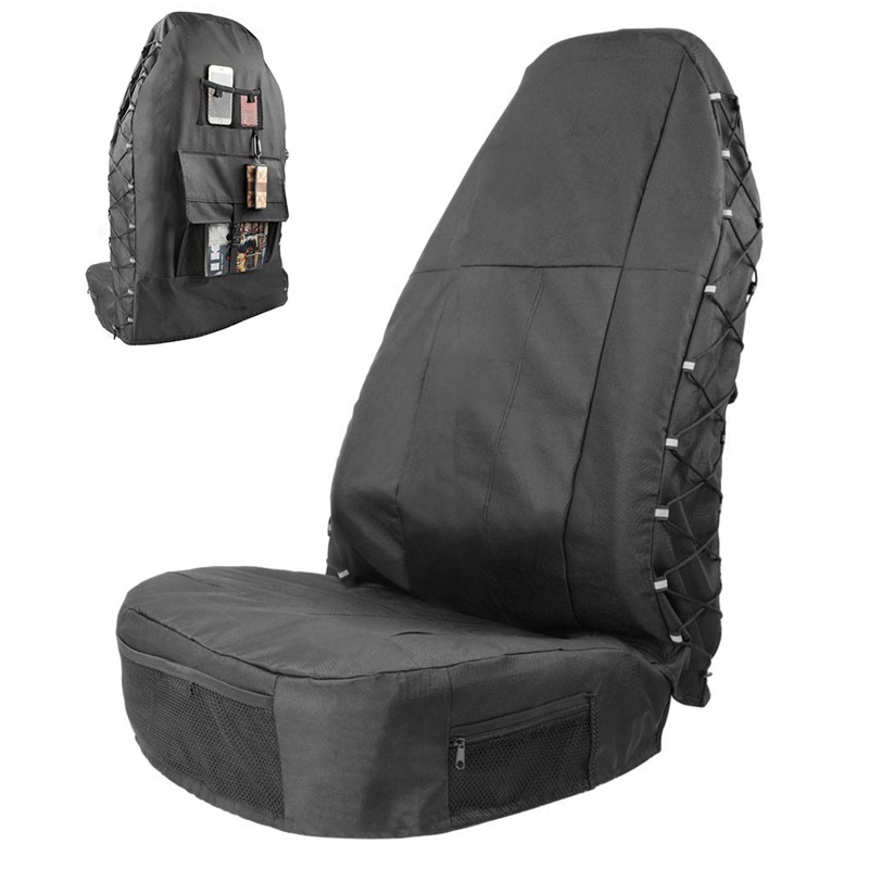 1Pcs Black Waterproof Universal Car Bucket Seat Cover Multi-Pockets Organizer Storage Holder Protector