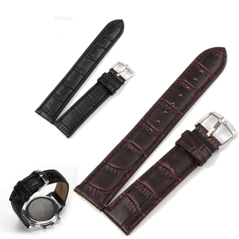 maimy 14/16/18/20/22mm Leather Strap Steel Buckle Wrist Watch Band Soft ...