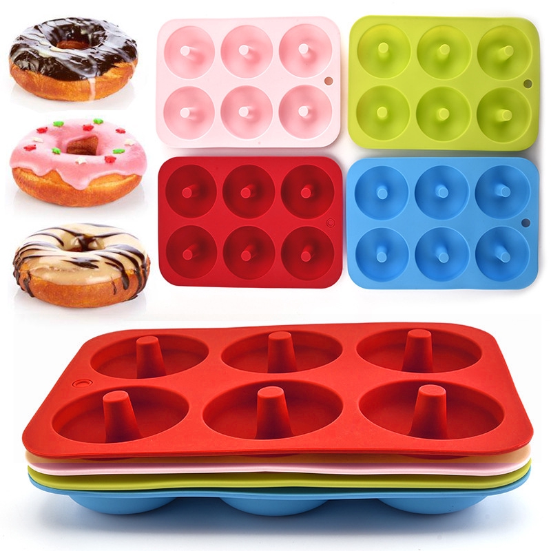 3Pcs Silicone Donut Pans Non-Stick Mold 3-Inch Silicone Donut Mold Doughnut Pan Donut Baking Pan for 6 Full-Size Donuts Cake Baking Tray Purple&Orange&Rose Red 