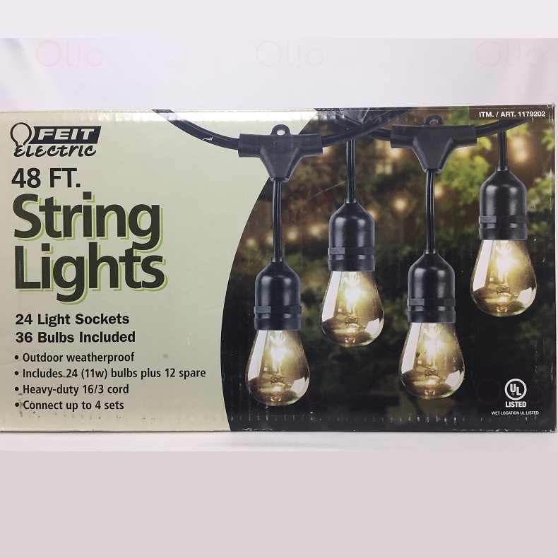 48 Ft STRING LIGHT COMMERCIAL GRADE HEAVY DUTY Outdoor Weatherproof