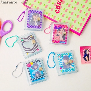 AMA 2 Inch Mini Card Bag with Chain Korea Cute Photo Album Transparent ID Card Holder Keychain Bag Collect #7