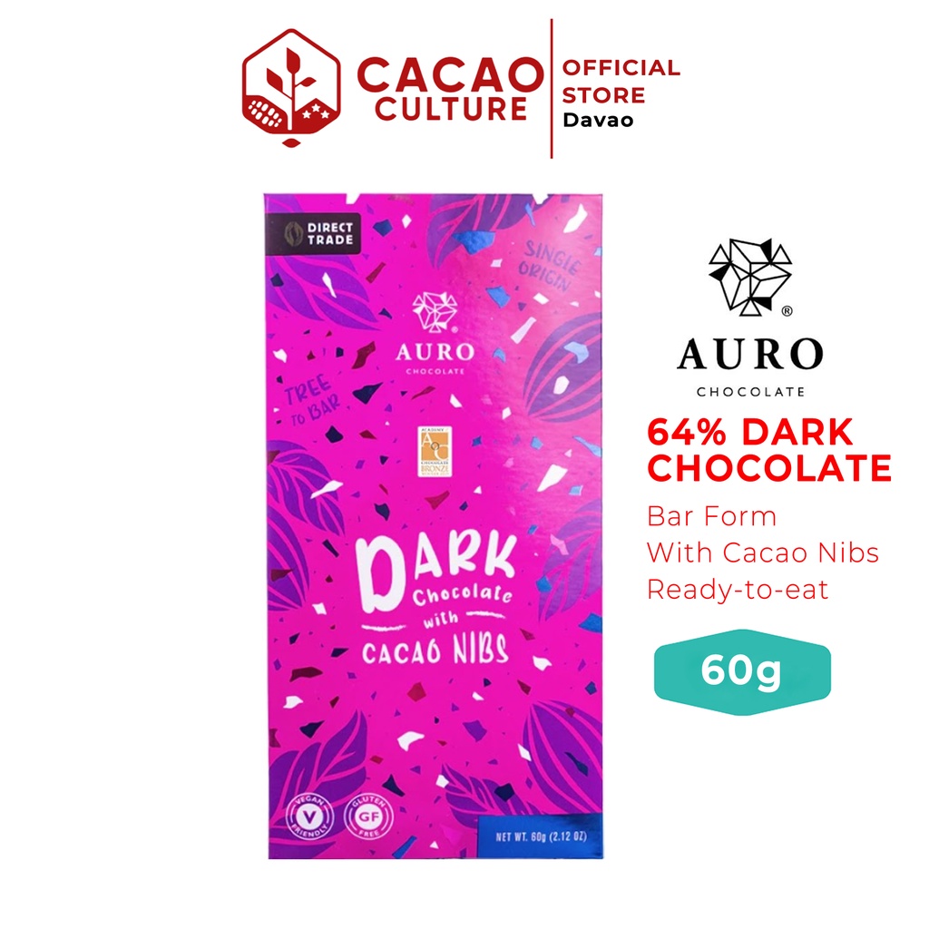 Cacao Culture - Auro Chocolate - 64% Dark Chocolate with Cacao Nibs Bar ...